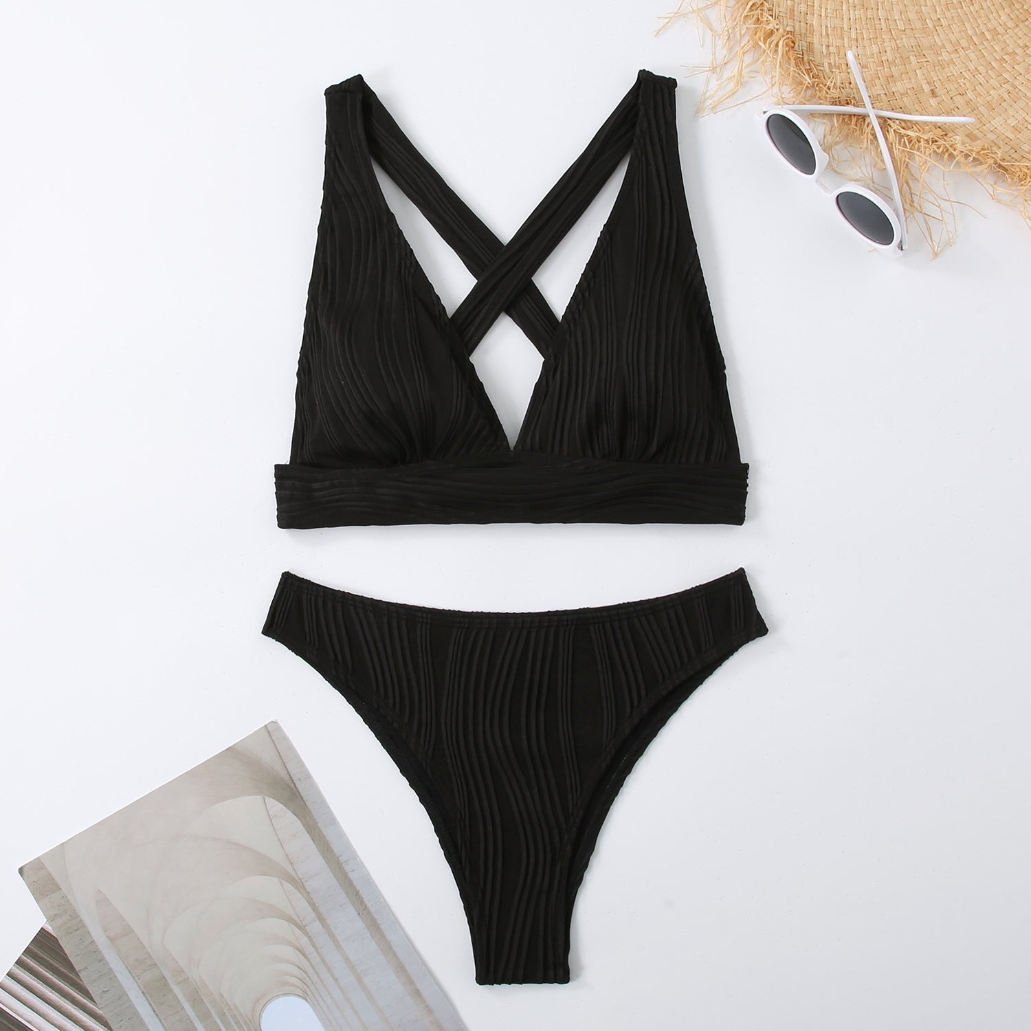 3D Striped High-Waist Two Pieces Bikini Bottom – Multicolor