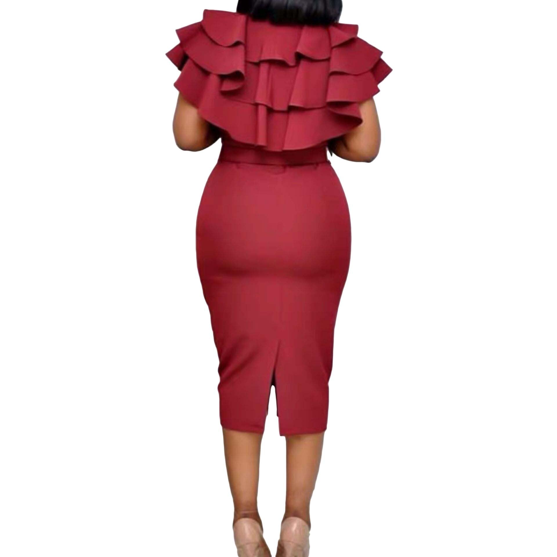 Elegant Women Ruffled Office Lady Dresses-Dresses-Free Shipping at meselling99