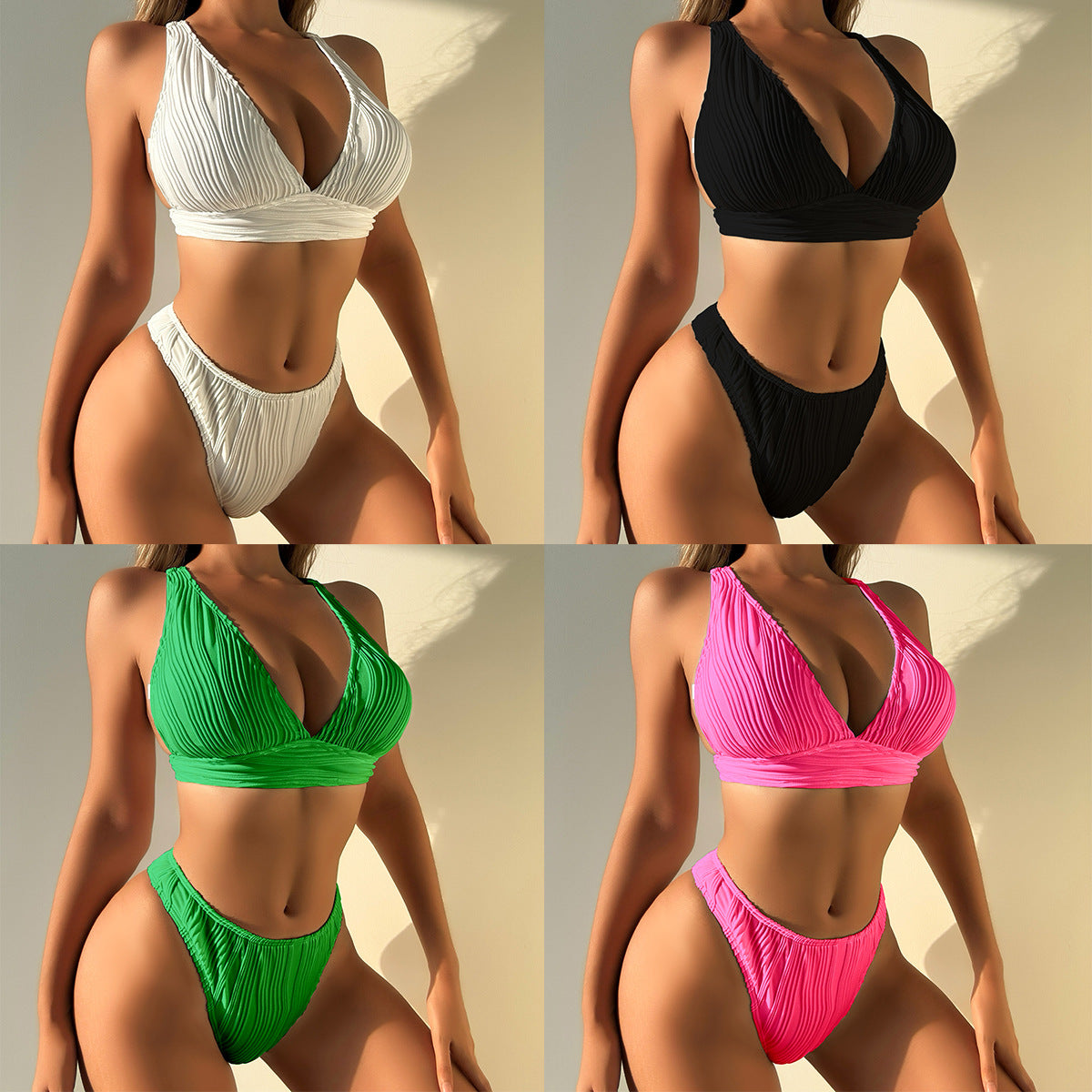 3D Striped High-Waist Two Pieces Bikini Bottom – Multicolor