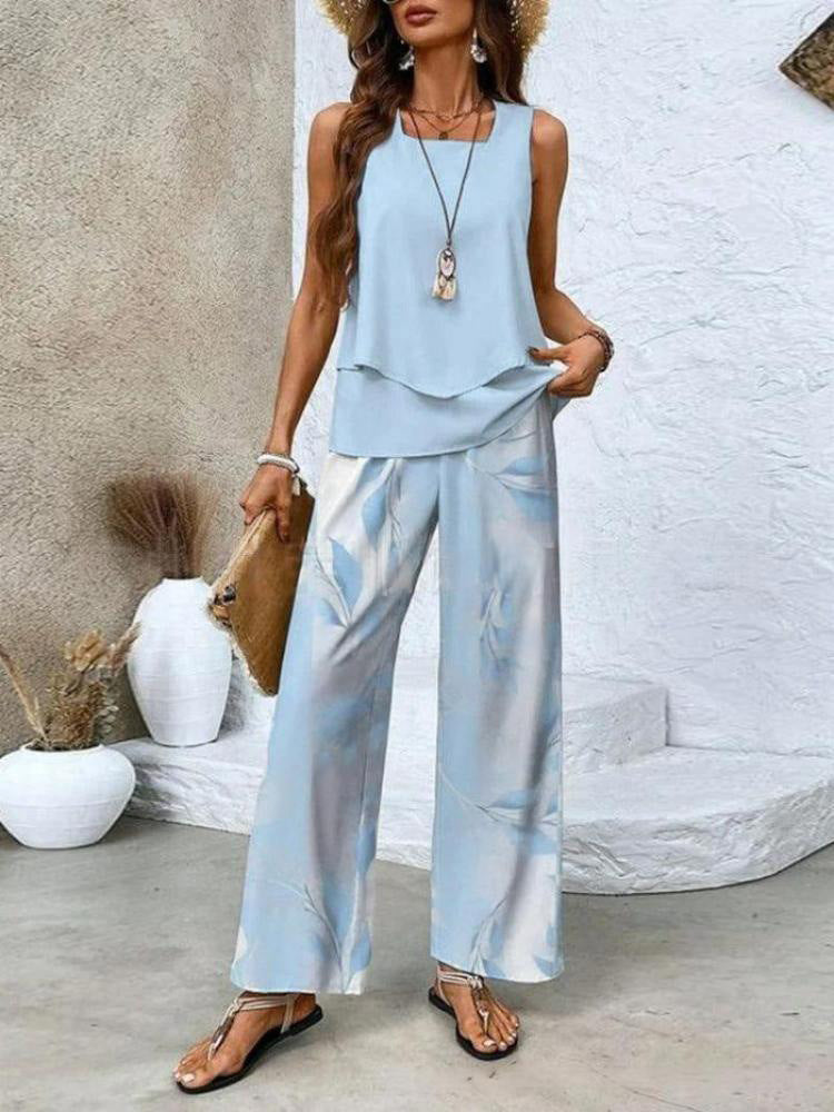 Women's Summer Sleeveless Layered Vest & Pants Set