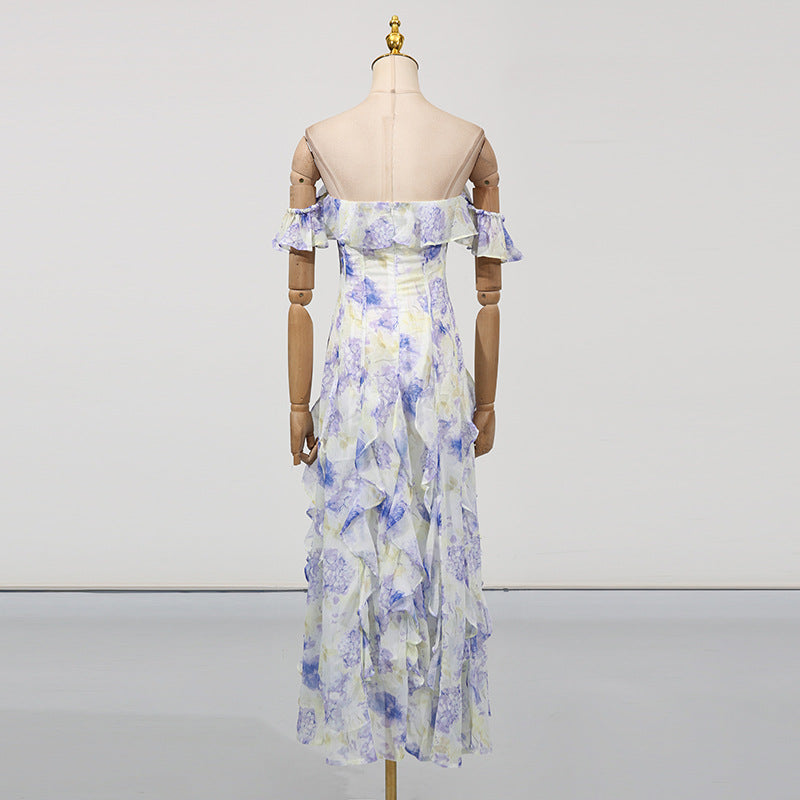 Ethereal Off-Shoulder Waist-Cinching Maxi Dress