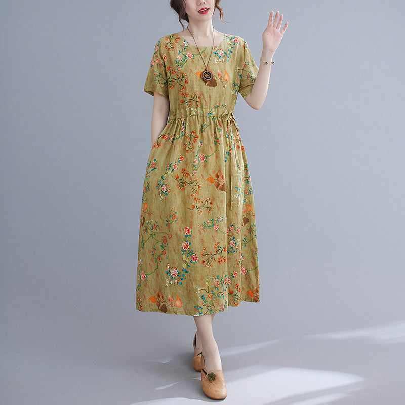 Ethinc Line Summer Half Sleeves Women Long Dresses-Dresses-Green（896）-M-Free Shipping at meselling99