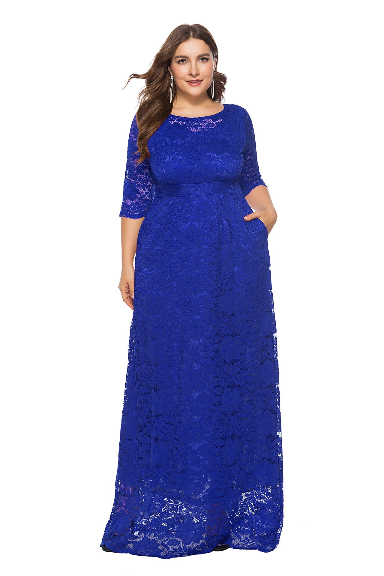 Plus Size Lace Evening Gown with Pockets