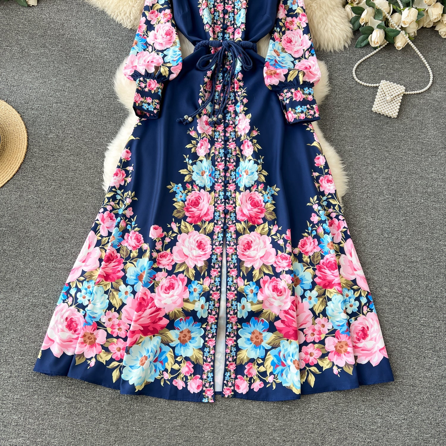 Vintage Court Floral Design Long Maxi Dresses