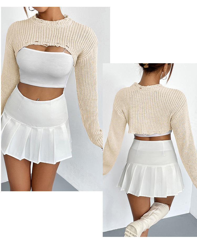 Designed Pullover Short Knitted Tops