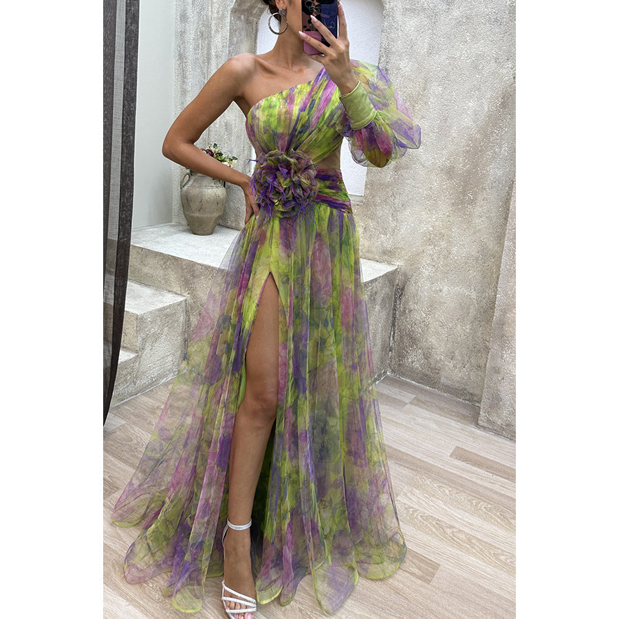Women's Mesh one-Shoulder Long Dress