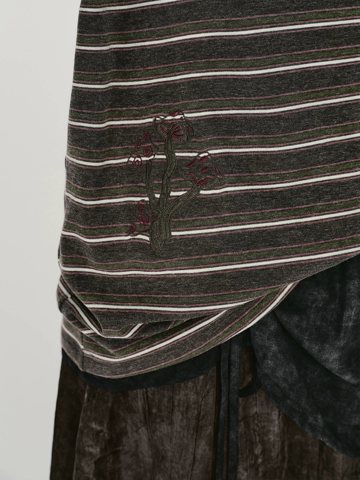 Girlyhalo Vintage High Neck Striped Long Sleeve Tee