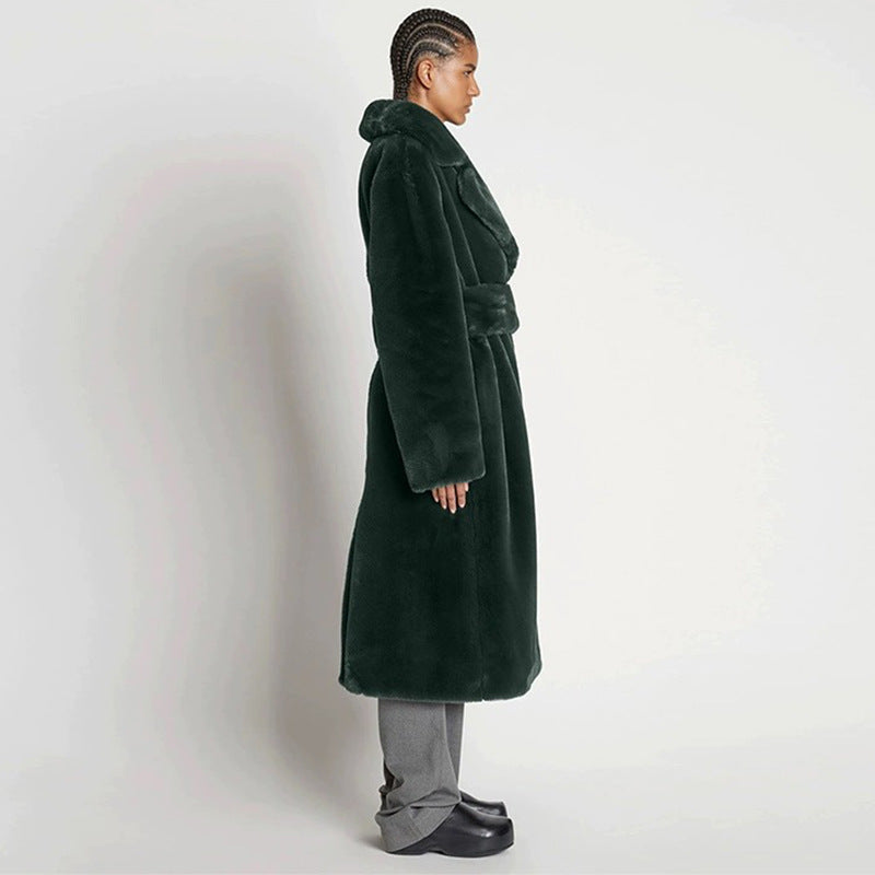 Long Plush Rabbit Hair & Mink Fur-Like Coat
