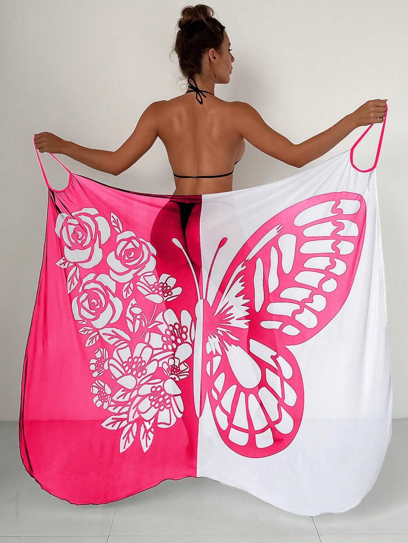 Summer Butterfly Print Beach Cover Ups