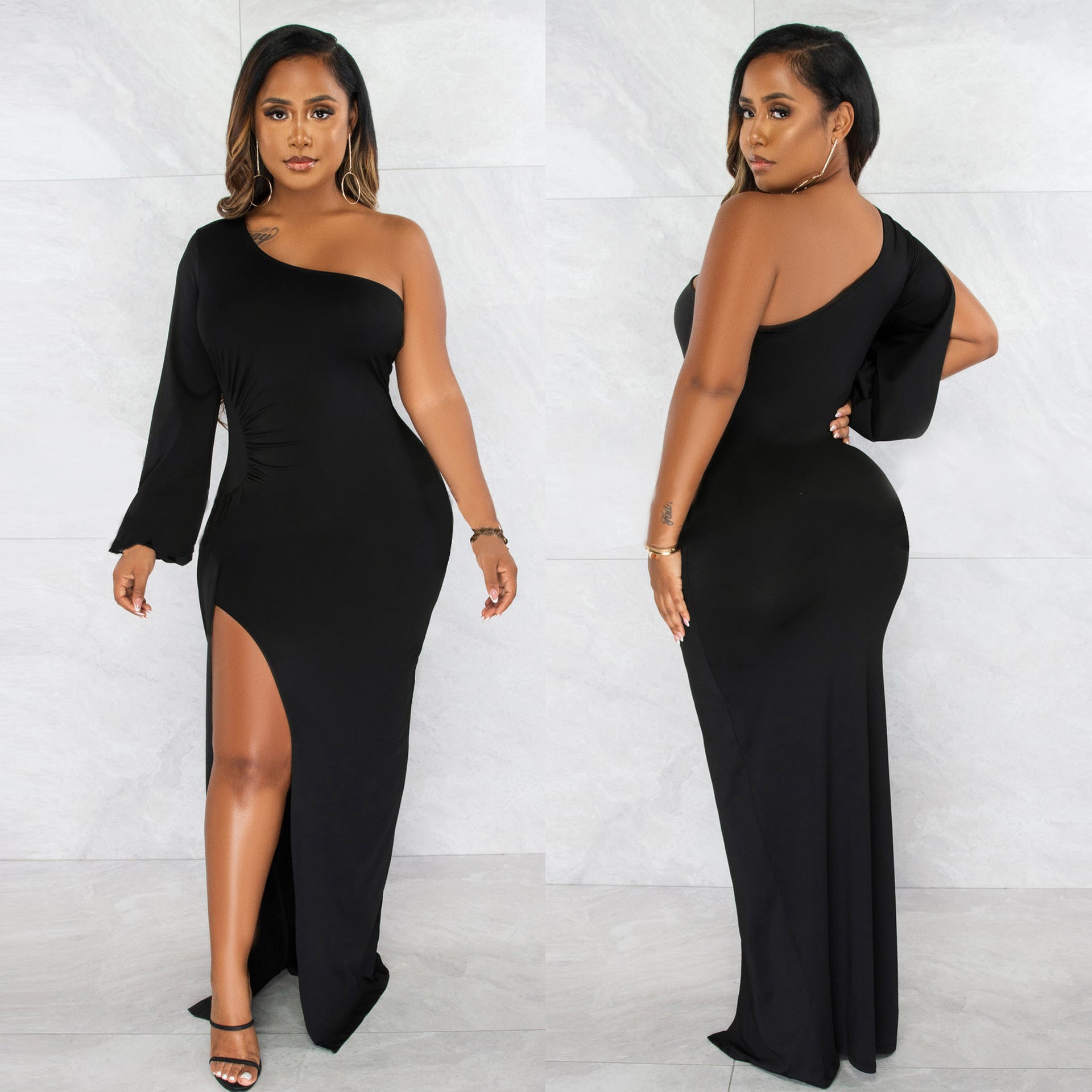 Classy One Shoulder Tight Dresses-Dresses-Black-S-Free Shipping at meselling99