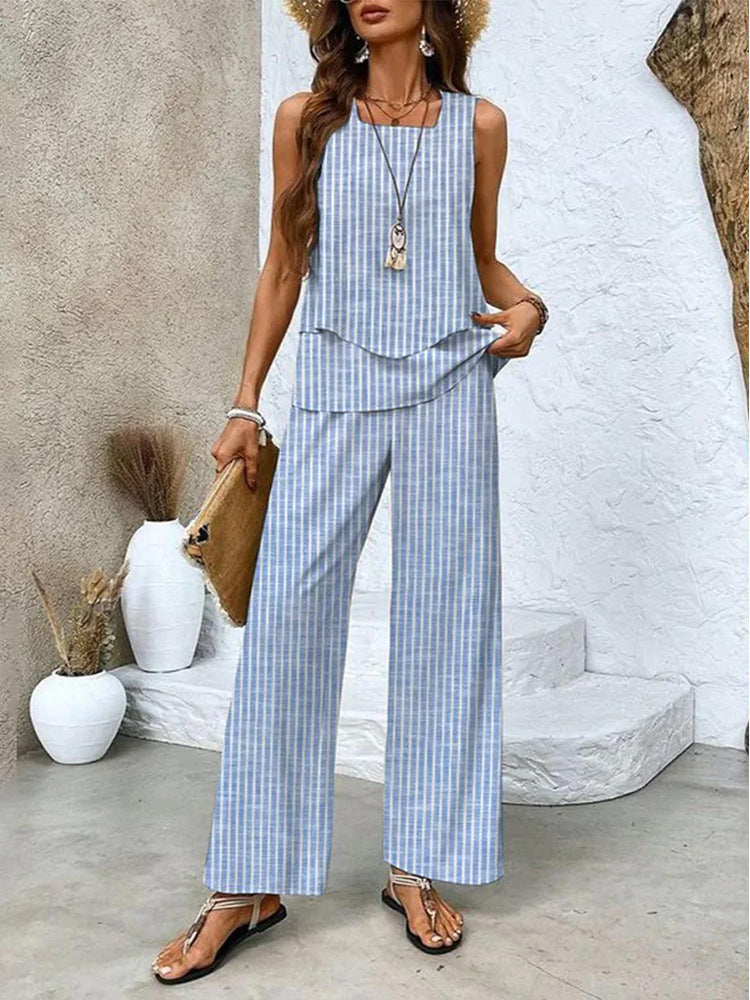 Women's Summer Sleeveless Layered Vest & Pants Set
