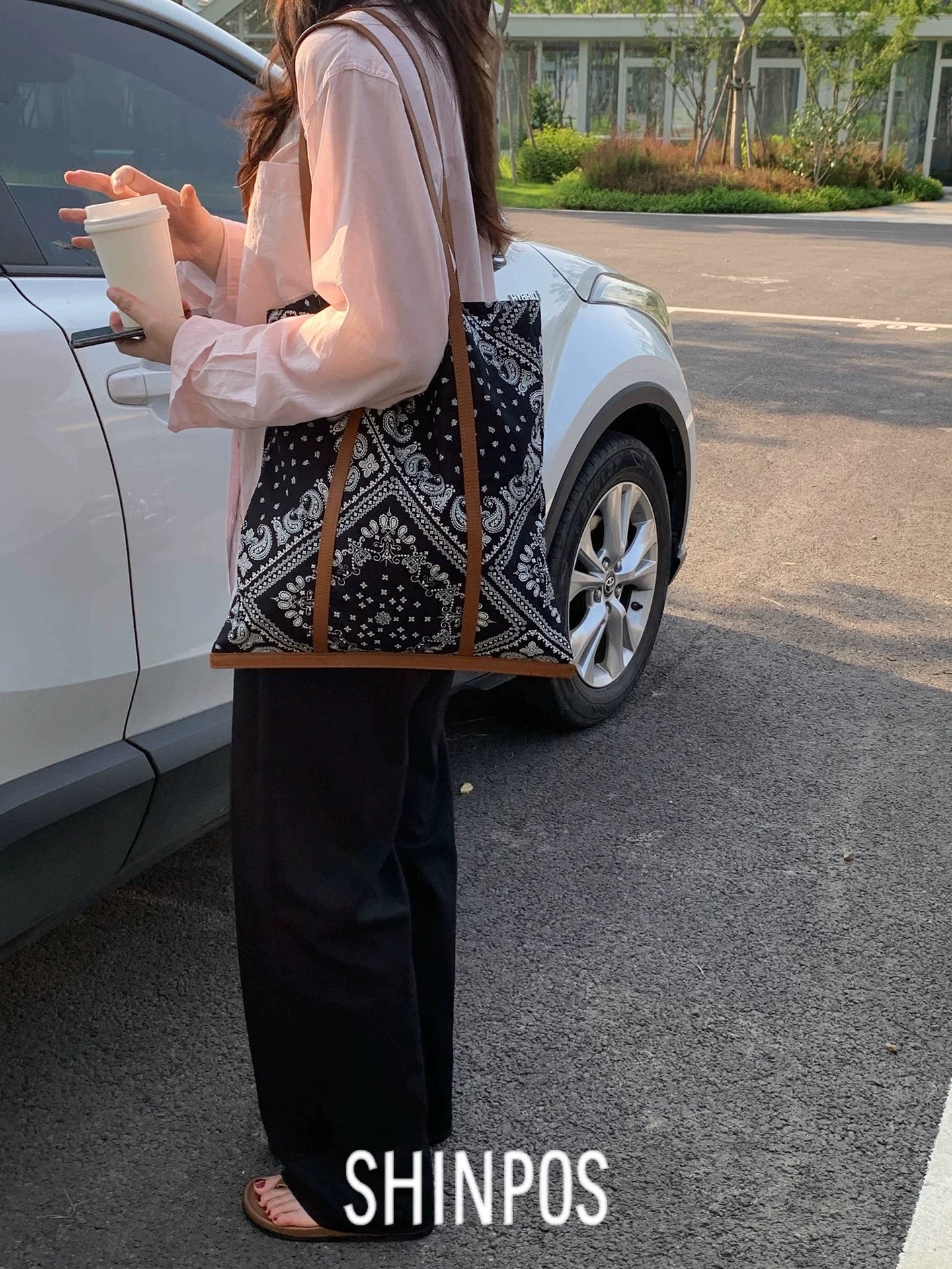 Canvas and Leather Tote Bag - Striped Canvas Crossbody Bags