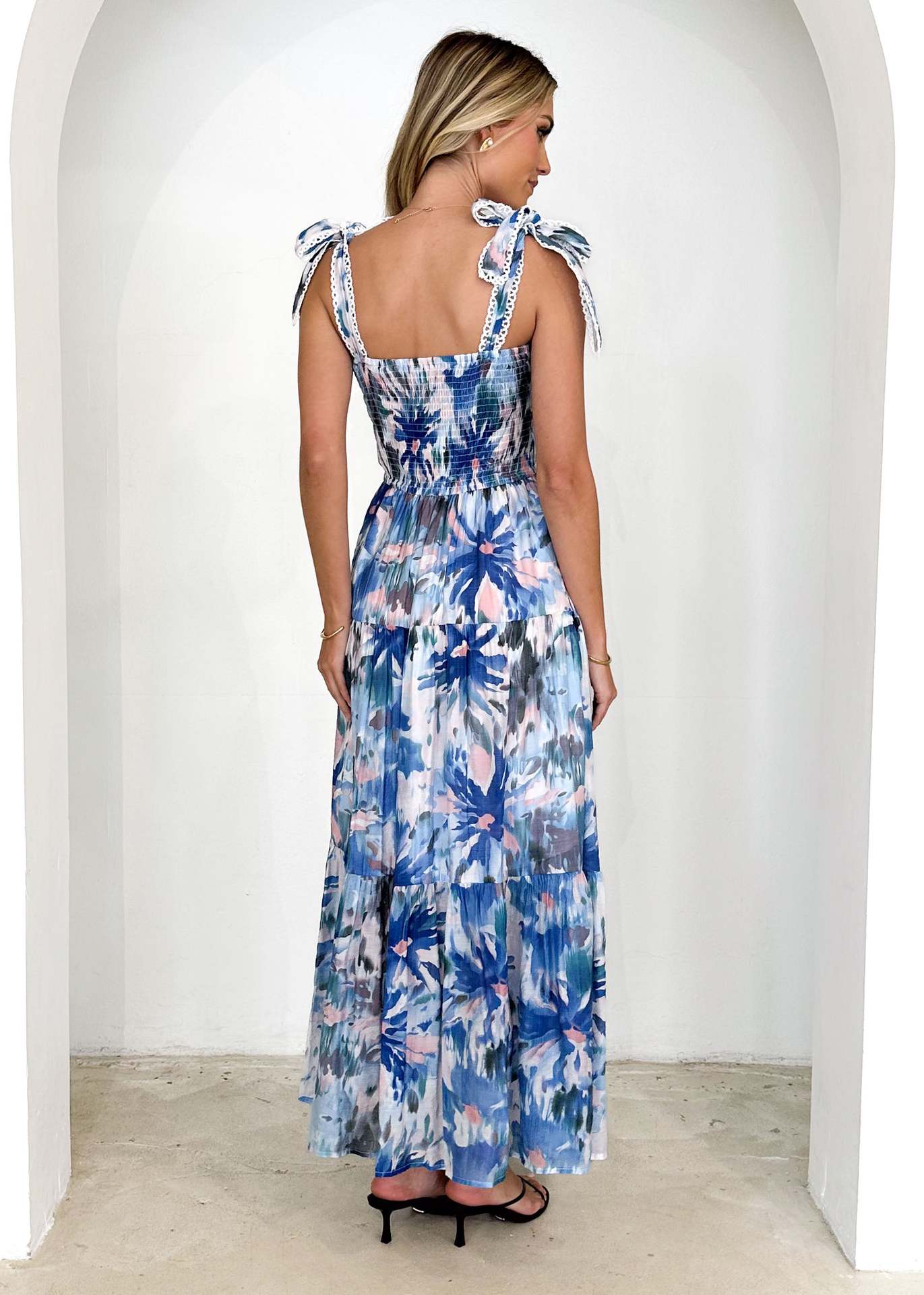 Floral Print Maxi Dress with Smocked Waist & Adjustable Spaghetti Straps