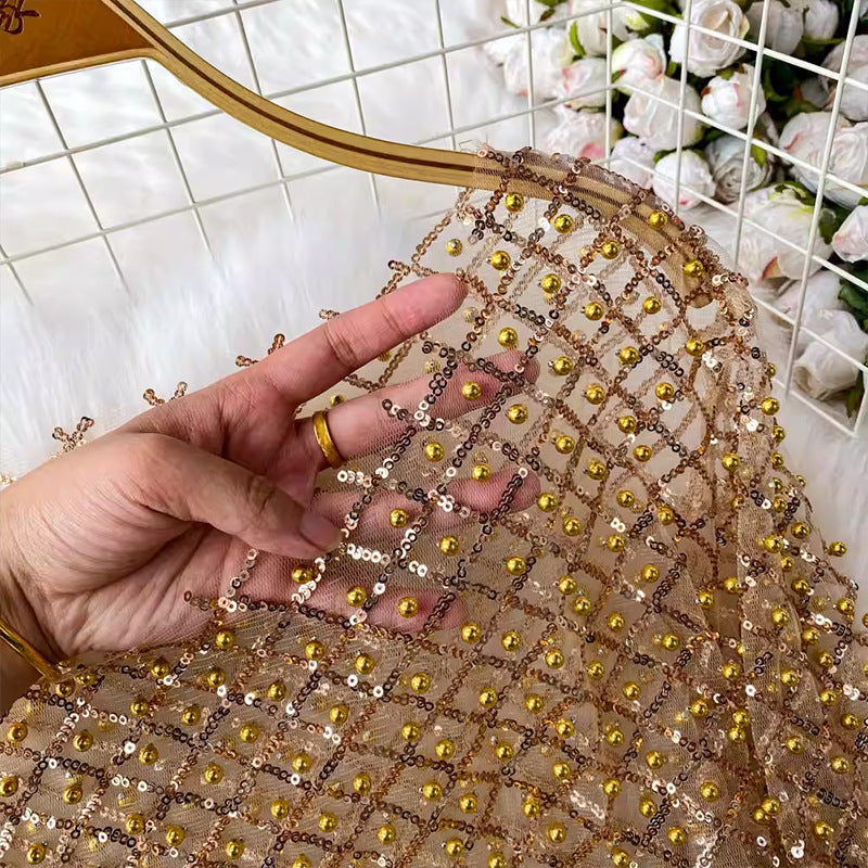 Sequin Beaded Round Neck Long Sleeve Cropped Top
