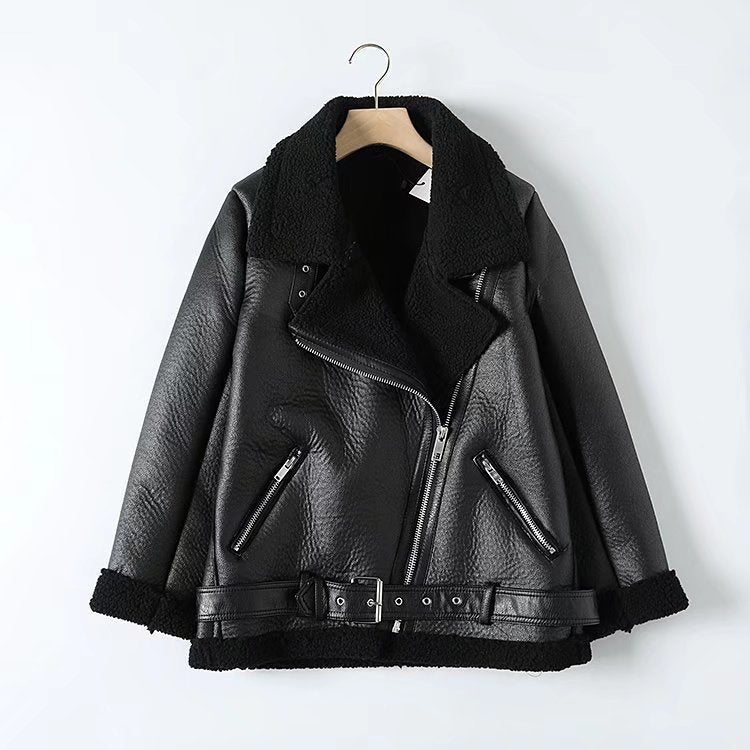 Fashion Winter Pu Leather with Fur Motorcycle Jacket Coats