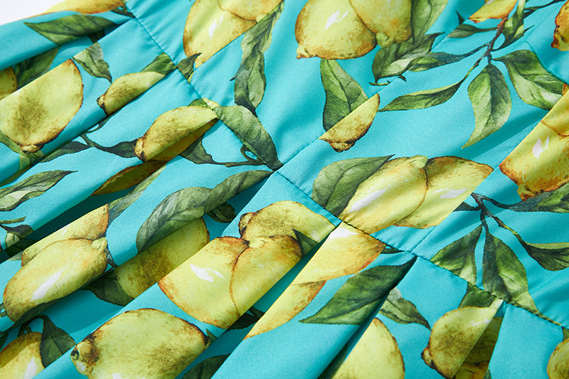 Fashion Green Lemon Summer Long Vacation Dresses