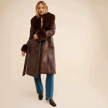 Premium Faux Fox Fur Belted Long Coat
