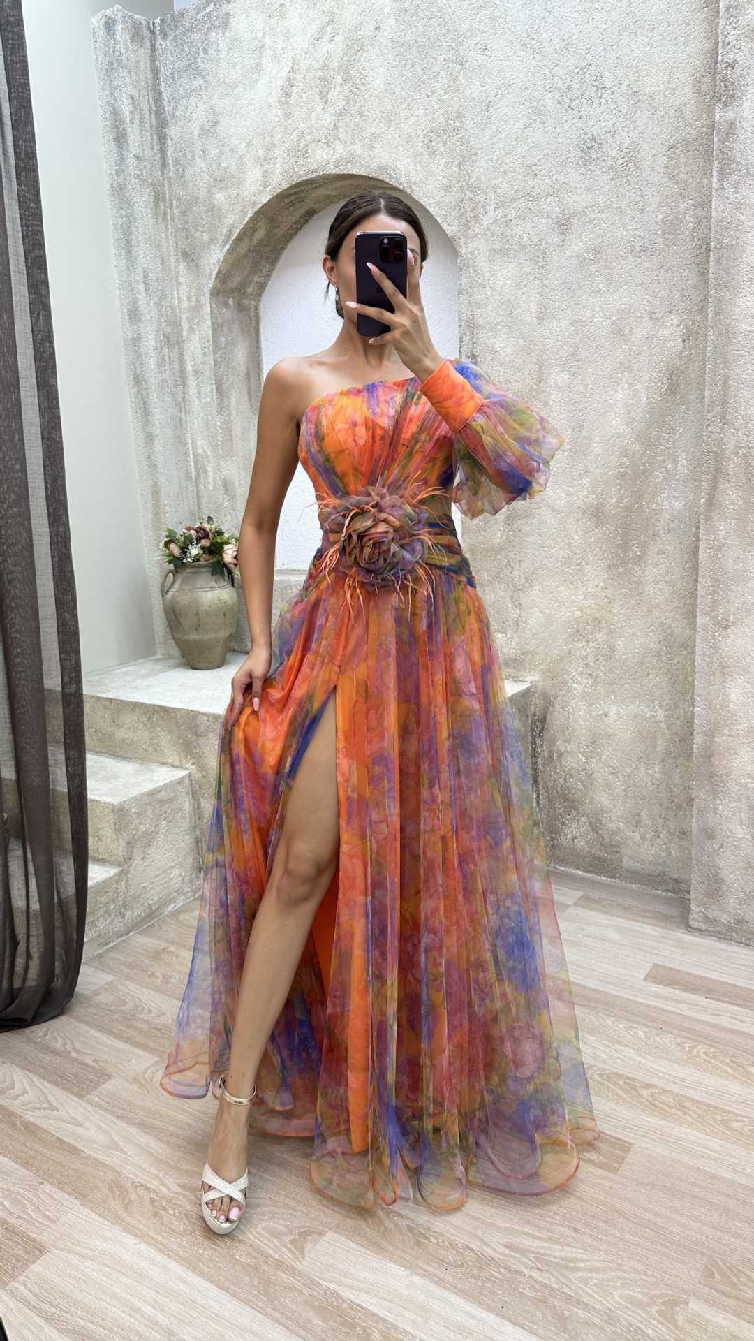 Women's Mesh one-Shoulder Long Dress