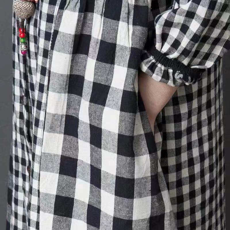 Vintage Plaid Long Sleeves Midi Dresses-Dresses-Free Shipping at meselling99