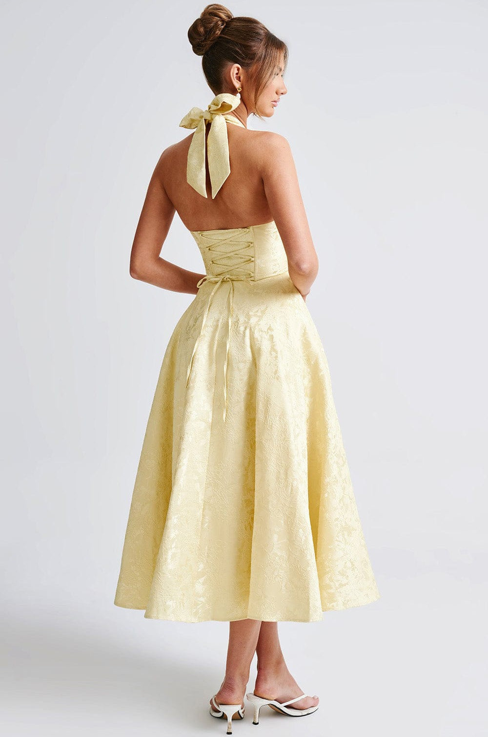 Backless Halter Jacquard Midi Dress