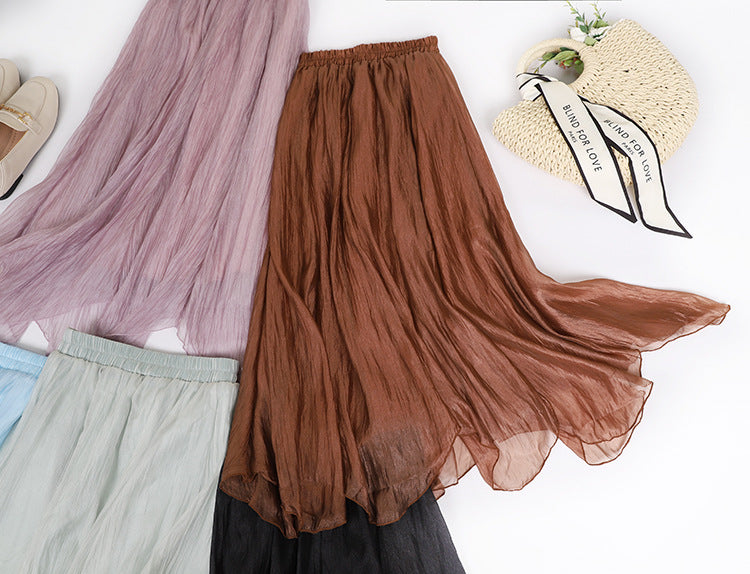 Women's High-Waisted A-Line Mesh Midi Skirt