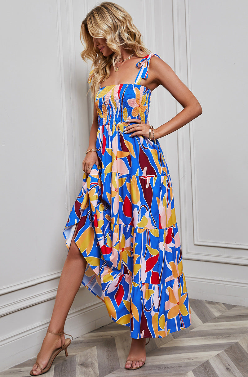 Women's Sexy Backless Print Vacation Style Strappy Dress