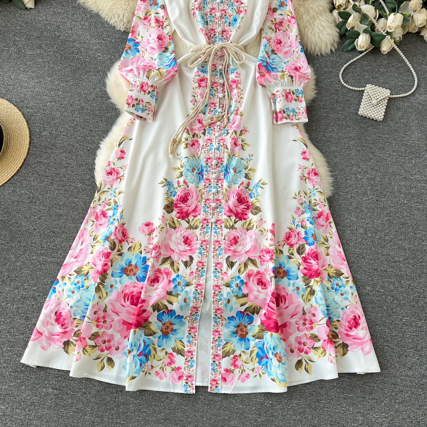 Vintage Court Floral Design Long Maxi Dresses