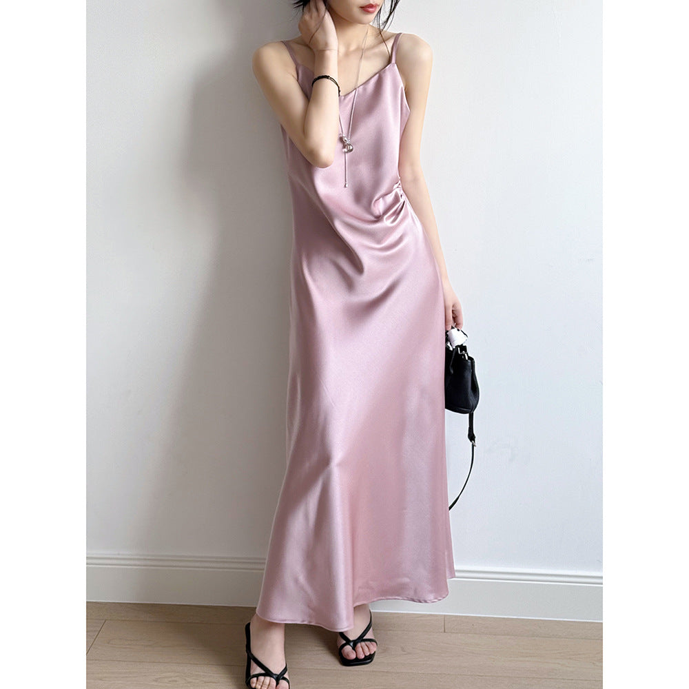 Satin Slip Dress – Elegant A-Line Maxi Dress with Adjustable Straps