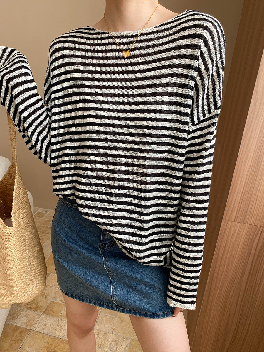 Linen-Blend Relaxed Knit Shirt Blouses