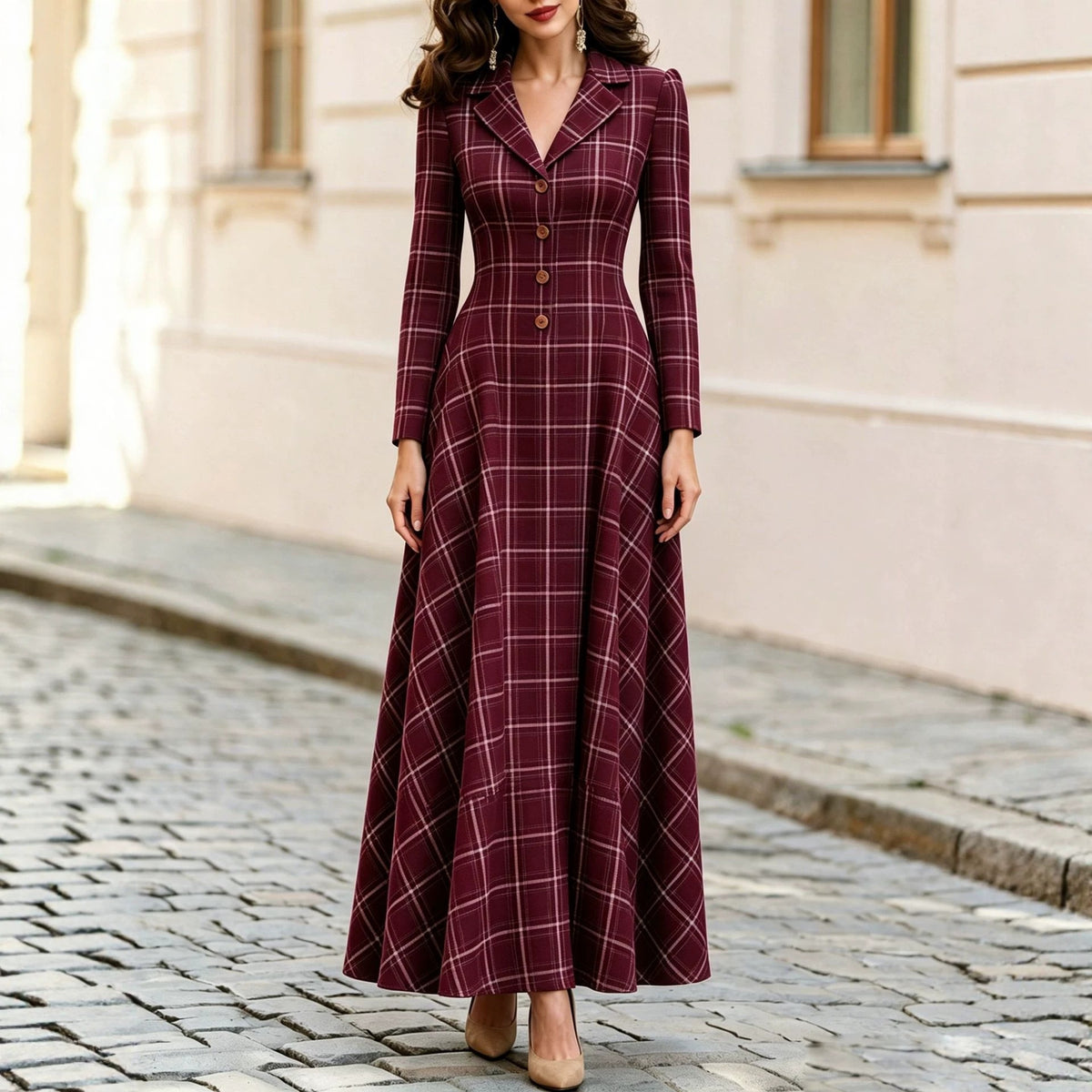 Women's Autumn & Winter Elegant French Plaid Button-Front Blazer Dress