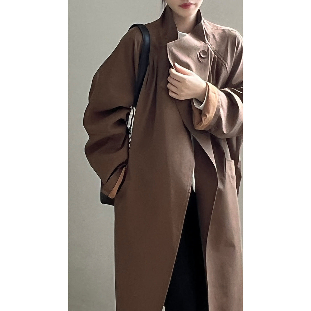 Retro Notch Lapel Single-Button Mid-Length Coat