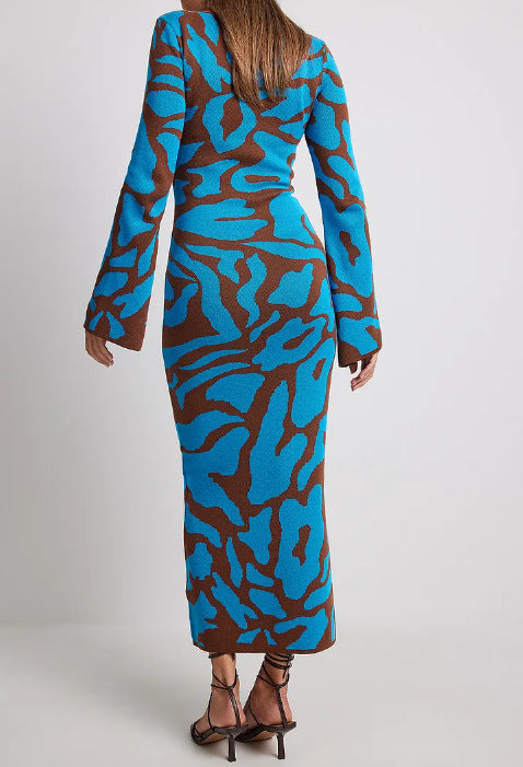 Spring Slim Fit Sweater Dress with Fashionable Print