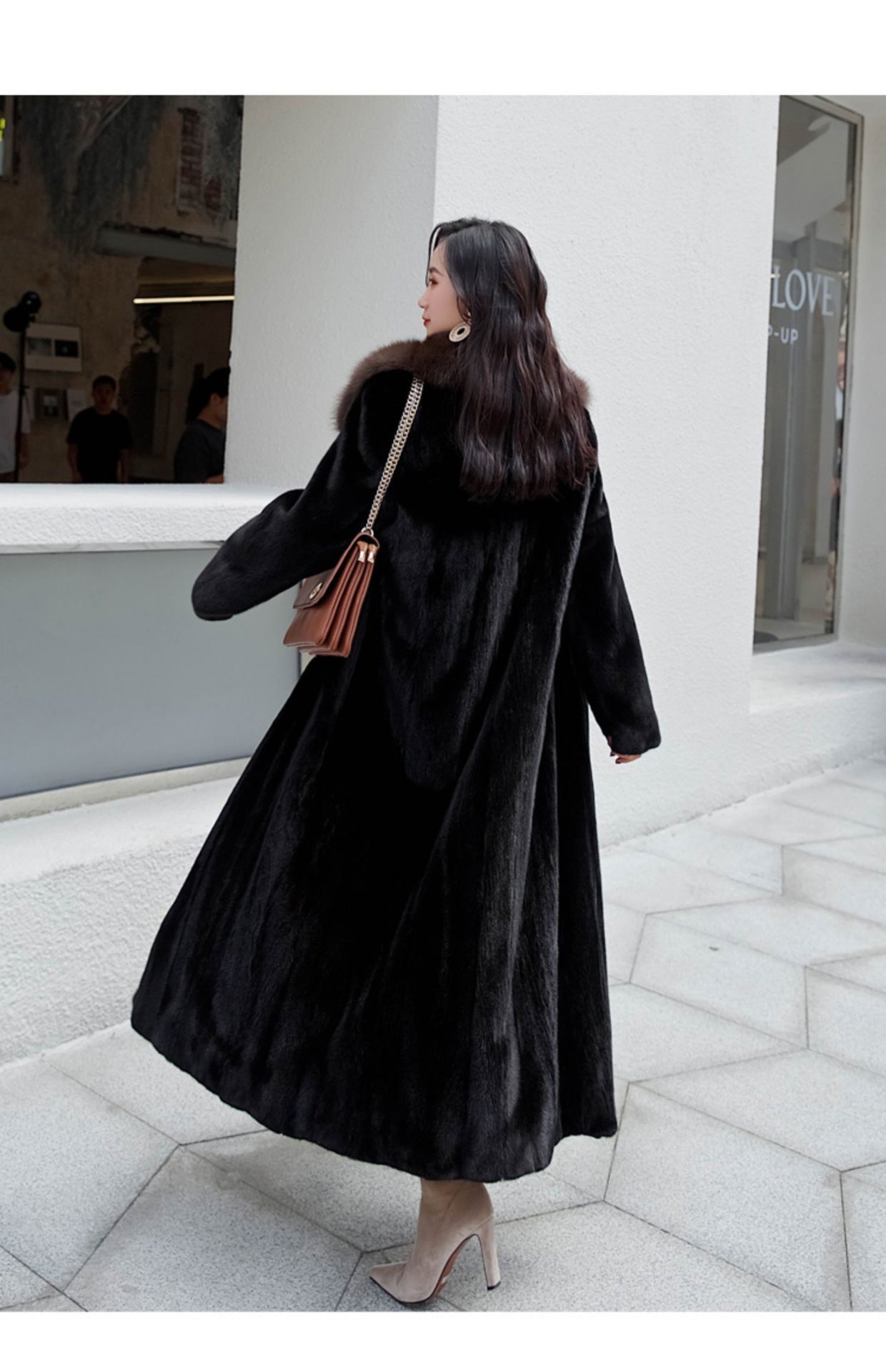 Women's Mink Fur Collar Faux Fur Coat