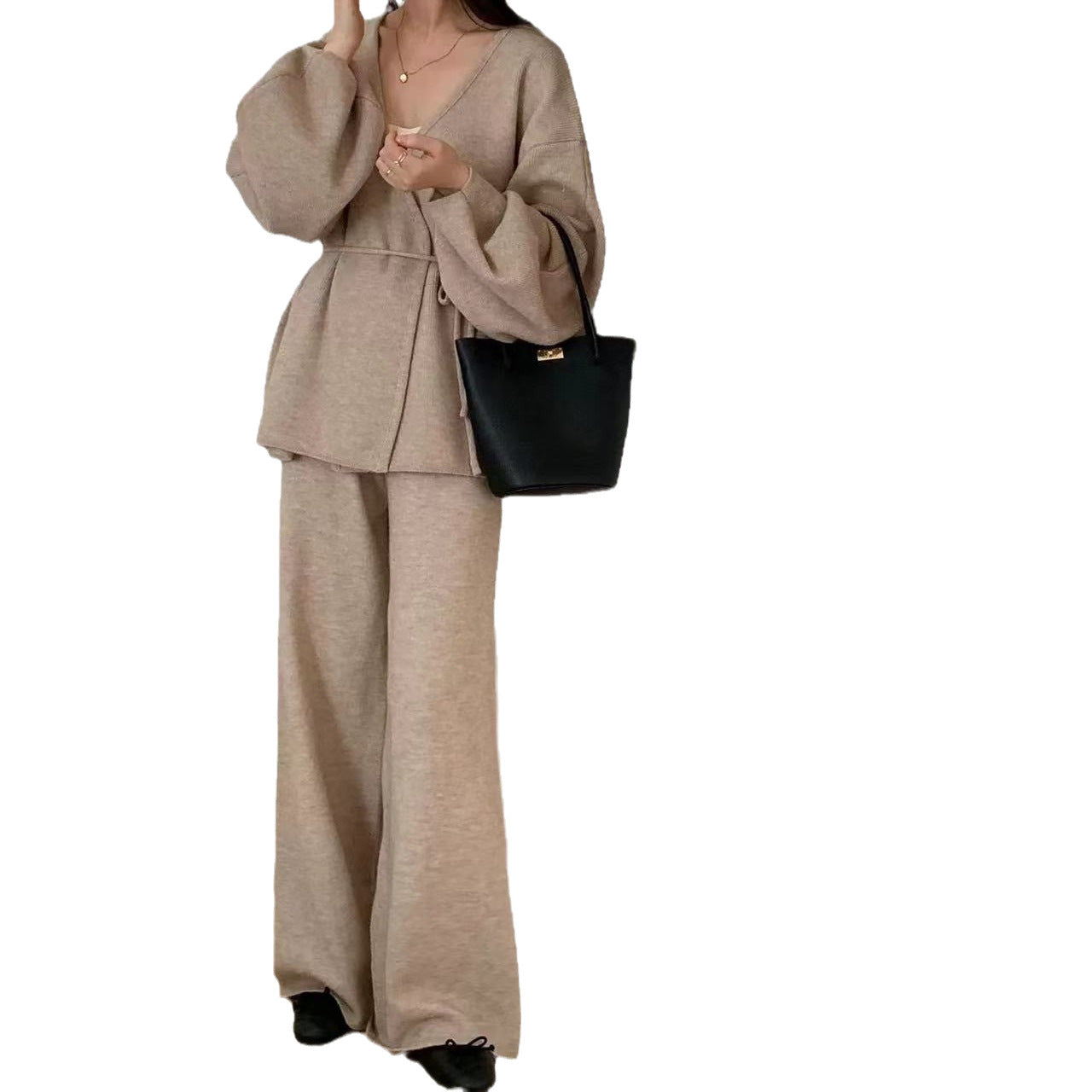 Elegant Fall Two-Piece Set: Knit Sweater & Casual Pants