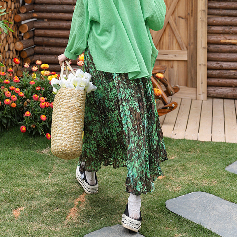 Yuan Su's new summer Wizard of Oz floral pleated skirt, high waist versatile and thin wrinkled A-shaped big swing skirt-The Wizard of Oz-one size fits all-Free Shipping Leatheretro