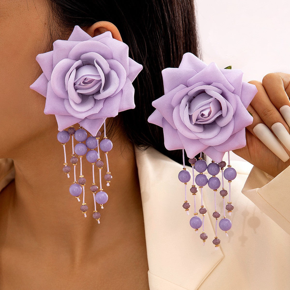 Boho Blooms: Oversized Faux Flower Tassel Earrings
