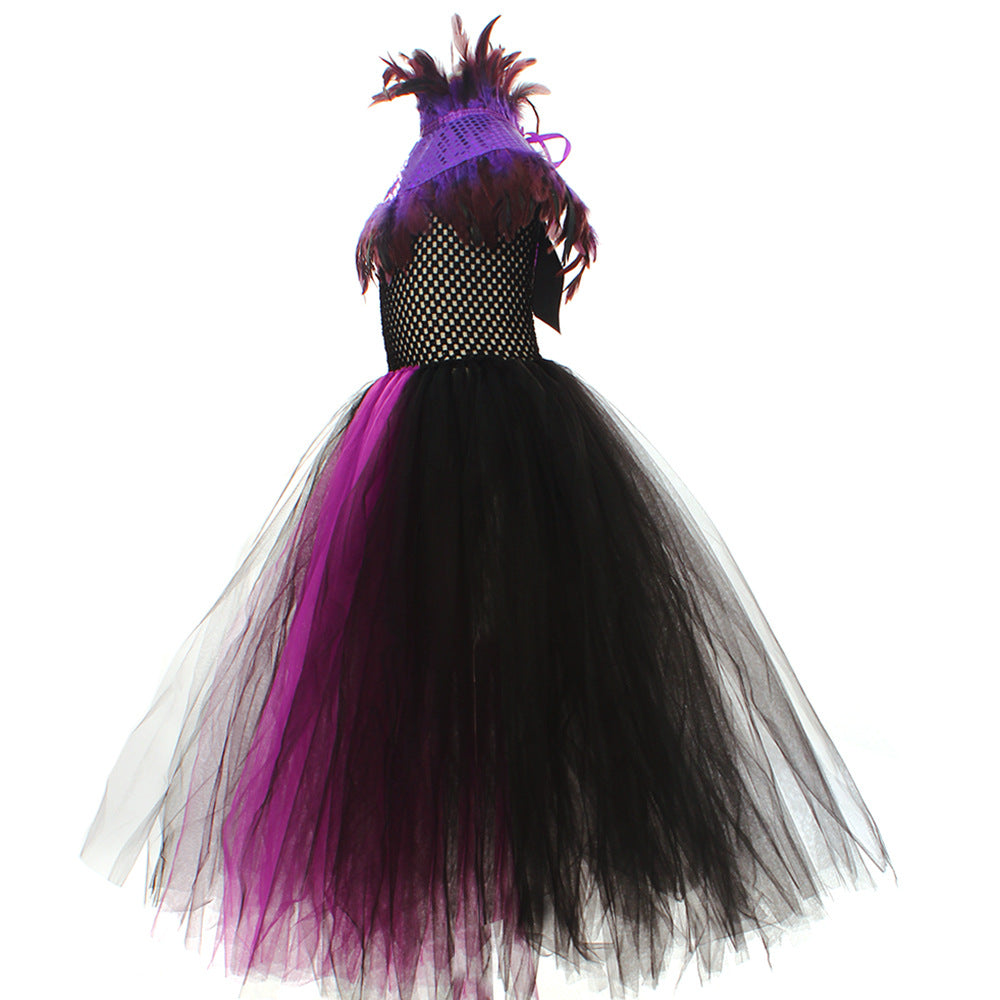 Halloween Glitter Feather Collar Witch Long Dress
