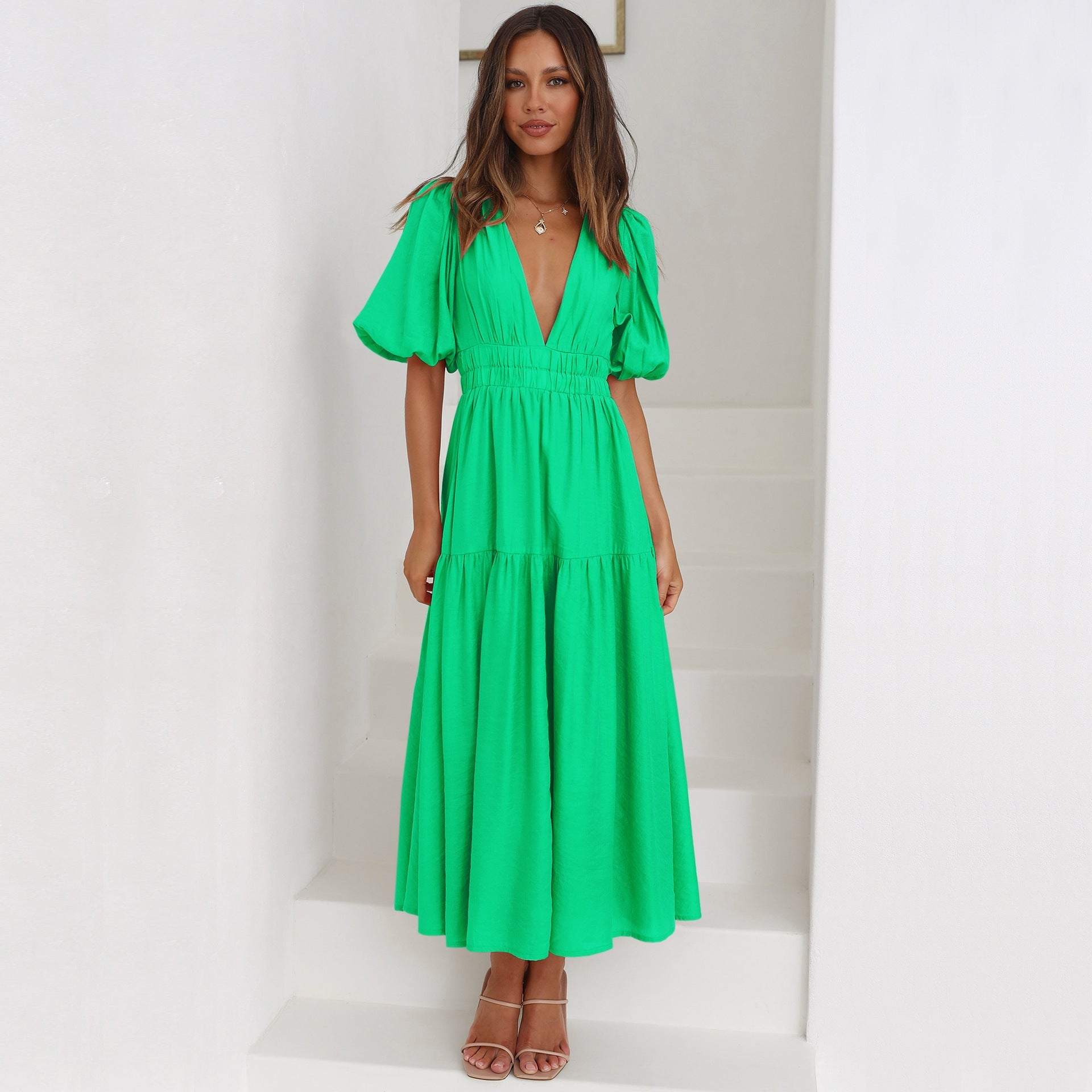 Fashion V Neck Summer Long Dresses for Women