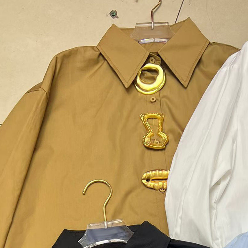 Fashionable Lapel Loose Fit Button-Up Long Sleeve Shirt