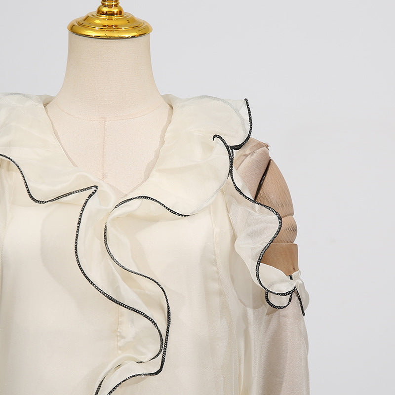 Designed Elegant Resort-Style Lace Trim White Short Dress