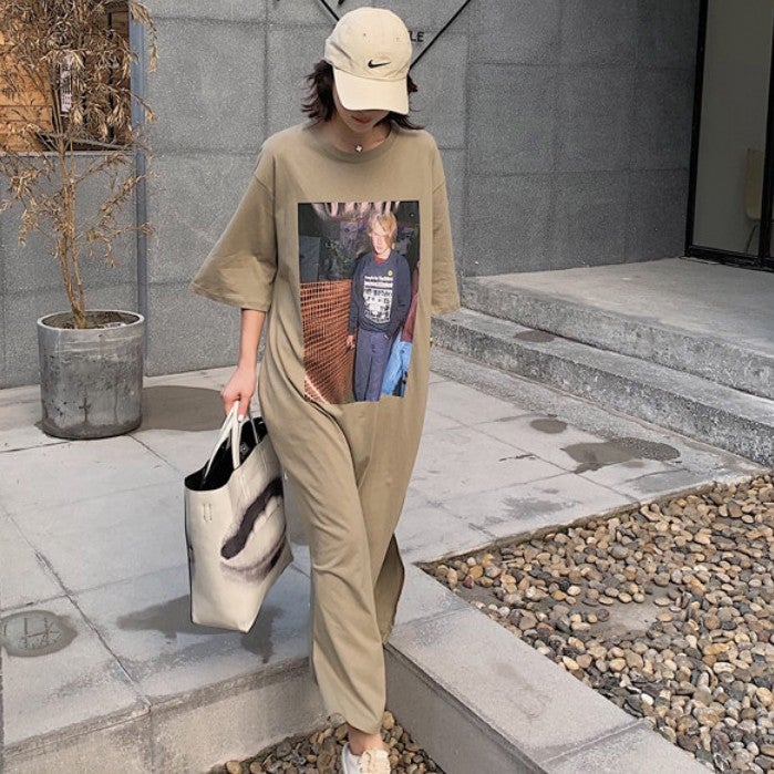 Casual Women Print Short Sleeves Long T Shirts Dresses-Dresses-Free Shipping at meselling99