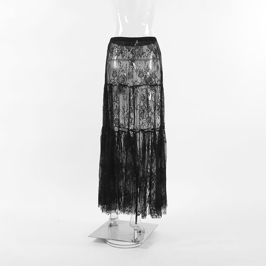 Black Sheer Lace High Waist Pencil Skirt