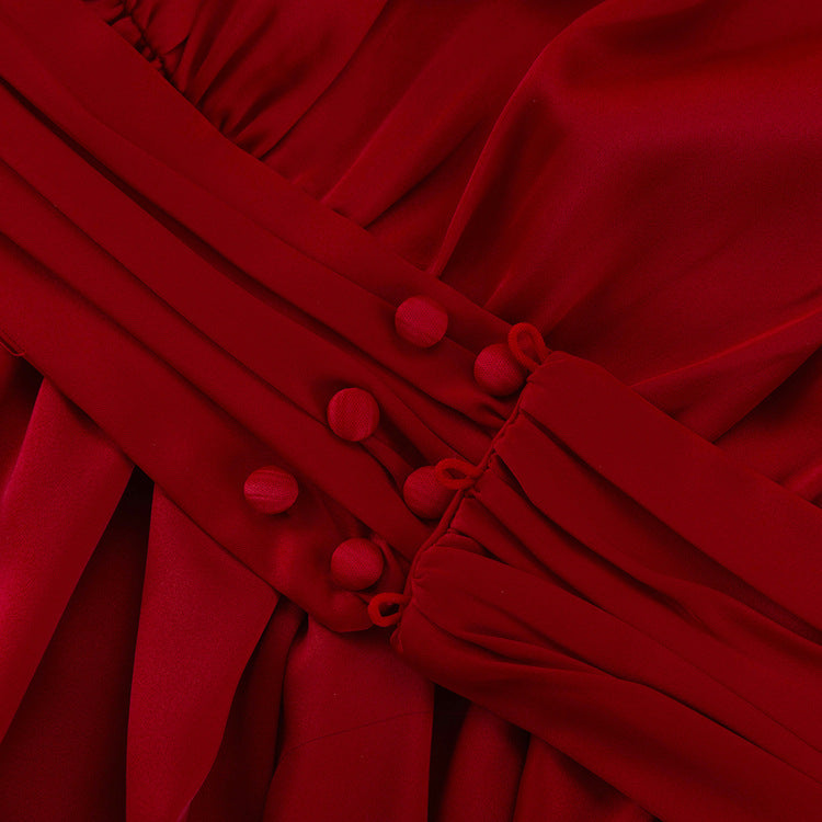 Elegant Red Ruffled Satin Dress