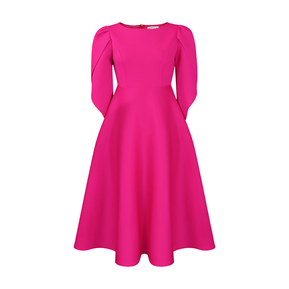 Autumn Fashion Elegant Round Neck Bell Sleeve Evening Party Dress