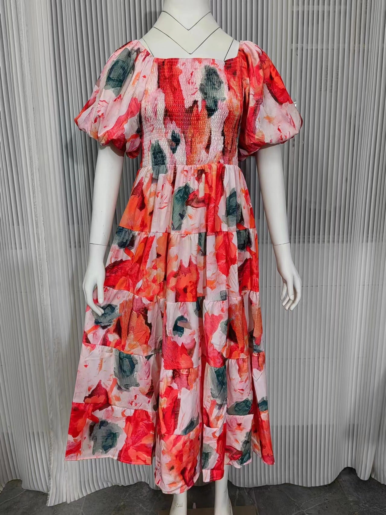 Women's Off-Shoulder Lantern Sleeve High Waist Summer Dress-red-S-Free Shipping Leatheretro