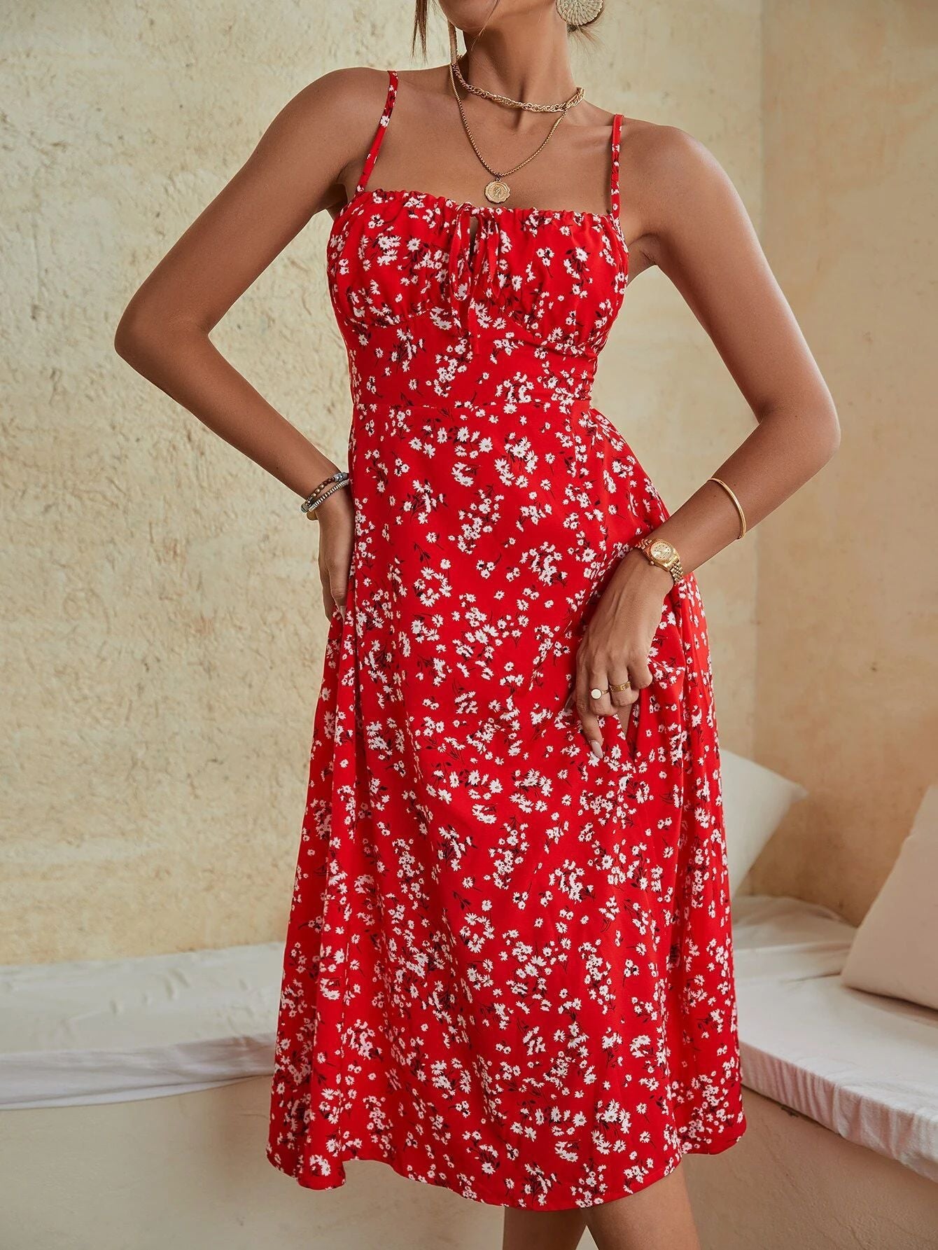 Women's Summer Sleeveless Printed Slit Dress