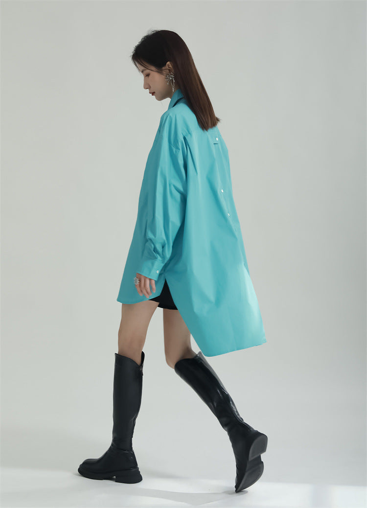 Oversized Asymmetrical Shirt – Trendy Longline Loose Fit Casual Blouse-Apricot-One Size-Free Shipping Leatheretro