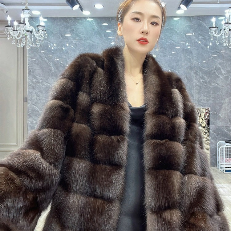 Fashion Luxurious V Neck Faux Fur Winter Coats