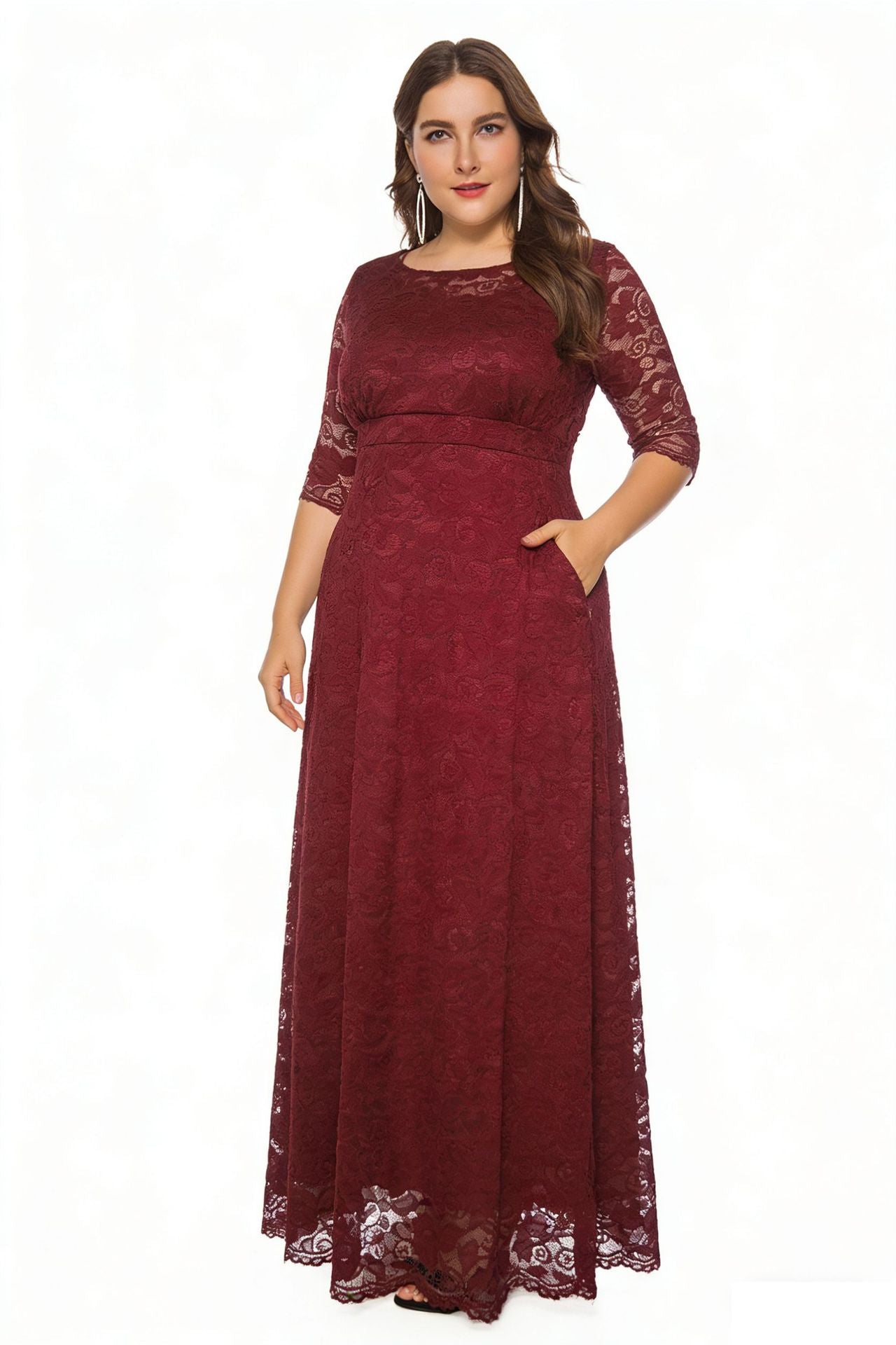 Plus Size Lace Evening Gown with Pockets