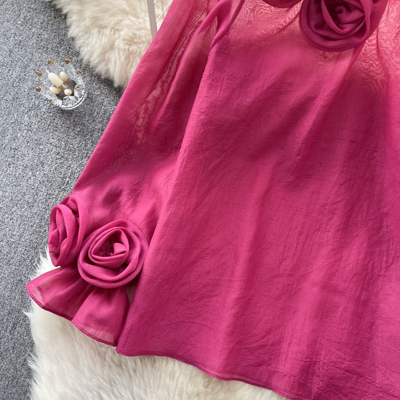 Designed 3D Flowers Chiffon Long Sleeves Shirts